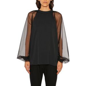 NOSTRASANTISSIMA Women's Sheer Sleeve Round Neck Top Women BLACK Shirts